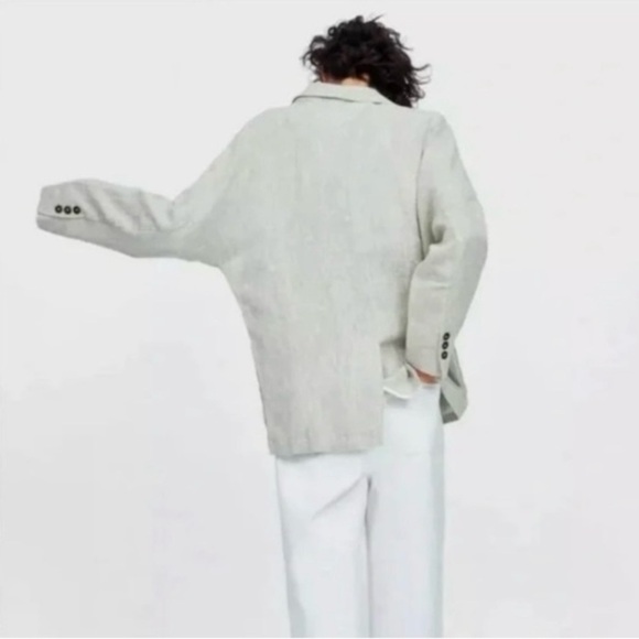 Zara Oversized Lagenlook Double Breasted Linen Blazer Jacket Oatmeal Size XS - Picture 9 of 16